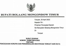 Cegah Korupsi, Bupati Boltim Turunkan Surat Edaran