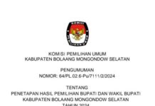 KPU Bolsel Umumkan Penetapan Hasil Pemilihan Bupati dan Wakil Bupati Tahun 2024